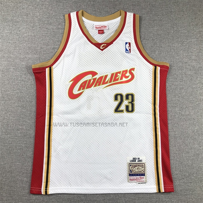 Camiseta LeBron James NO 23 Nino Cleveland Cavaliers Mitchell & Ness 2003-04 Blanco